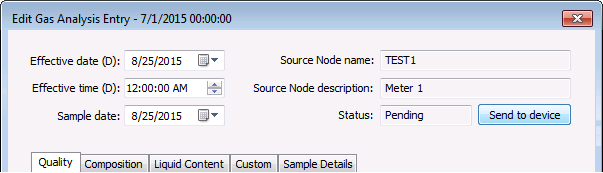 Edit Gas Analysis Entry